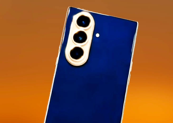 Samsung W27 leaked design showing a blue back panel and gold camera frame